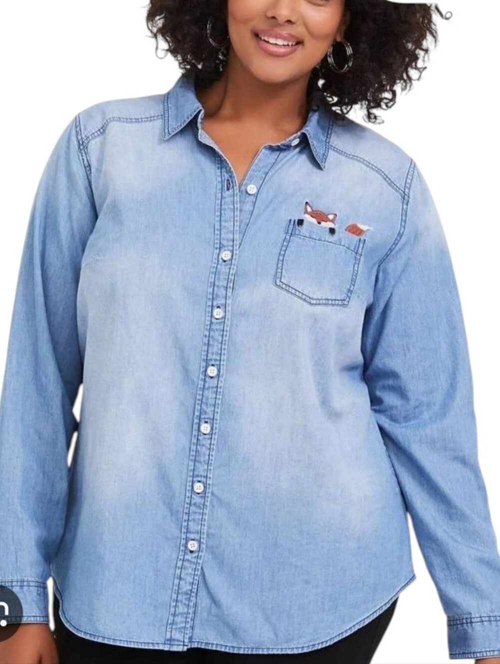 Torrid "Fox in the Pocket" Taylor Classic Fit Chambray Denim Shirt Size 2 2XL